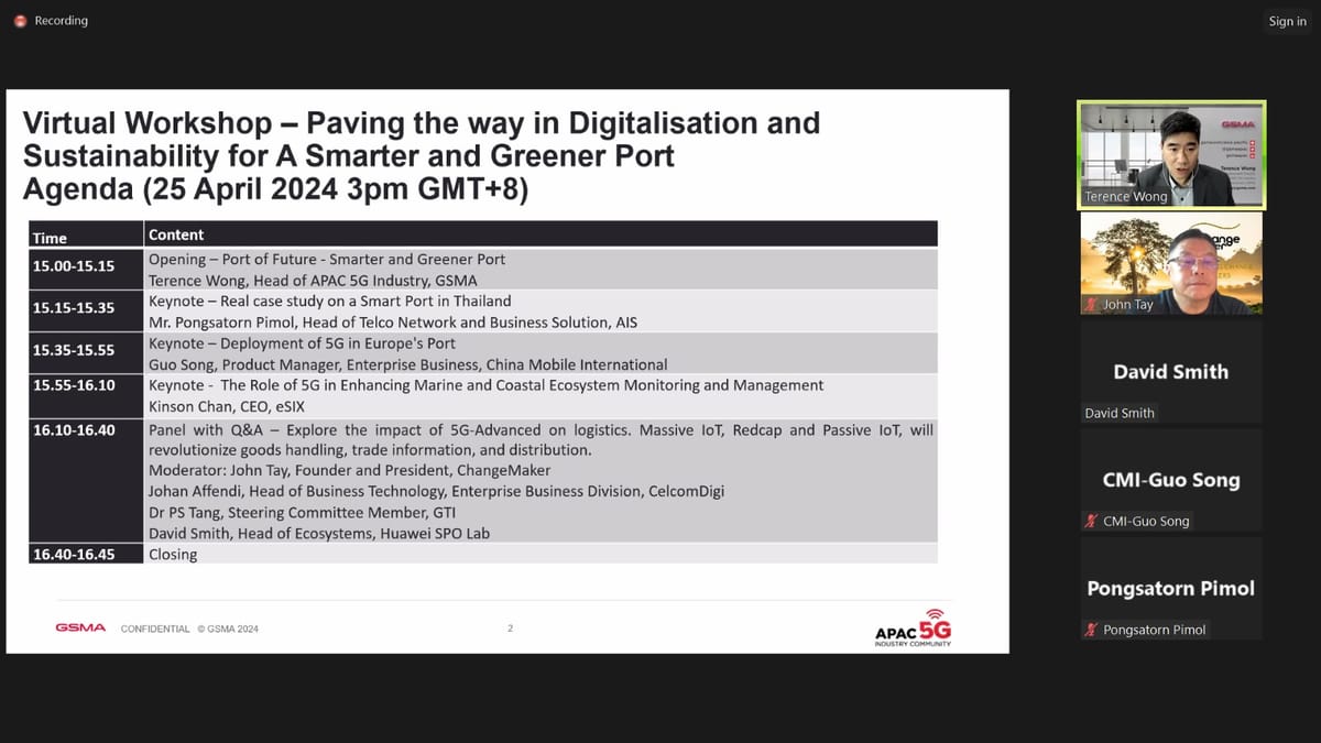 Thanks for the invitation as moderator in GSMA Digitalization and sustainability for a Smarter and Greener Port with covering some of the areas on 5G Advanced, 5G Private network, Redcap and Passive IoT.